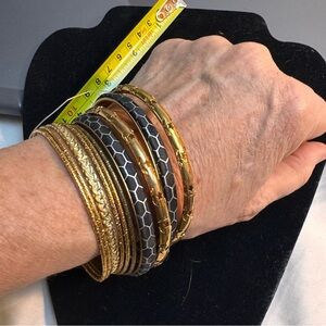 Gold and Black Stacked Bangle Bracelet Set
